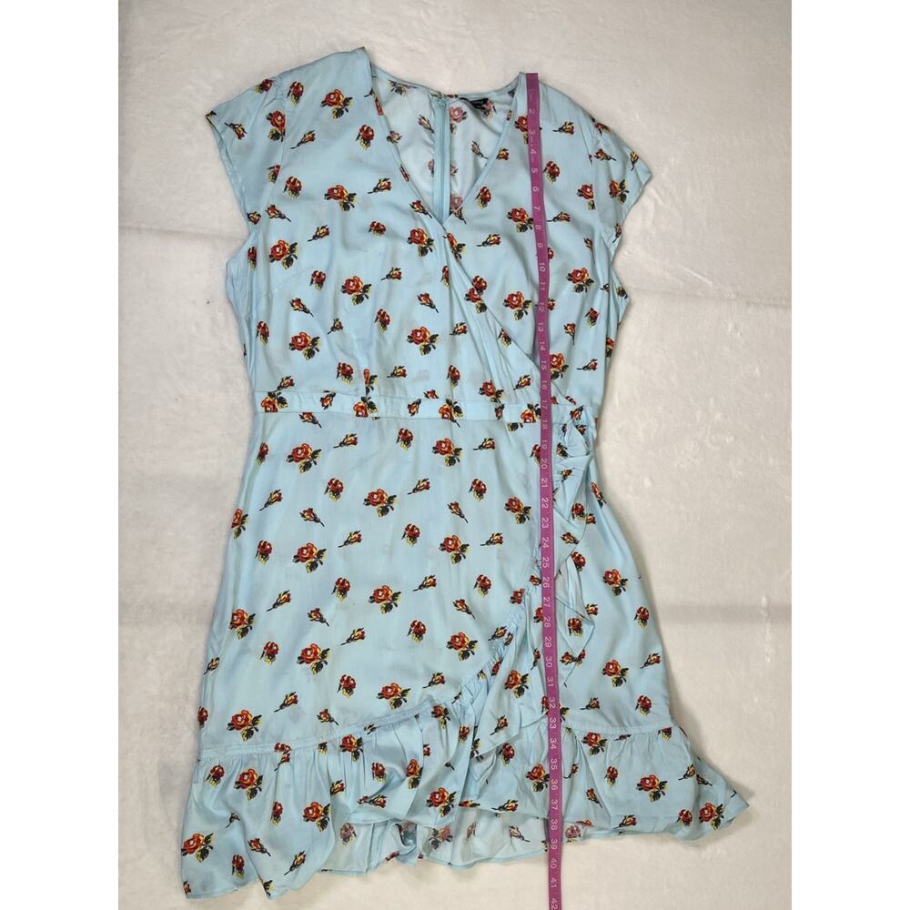 J. Crew Mercantile Mini Dress Sz 16T Blue Floral Ruffles Faux Wrap Cottagecore - Picture 5 of 10